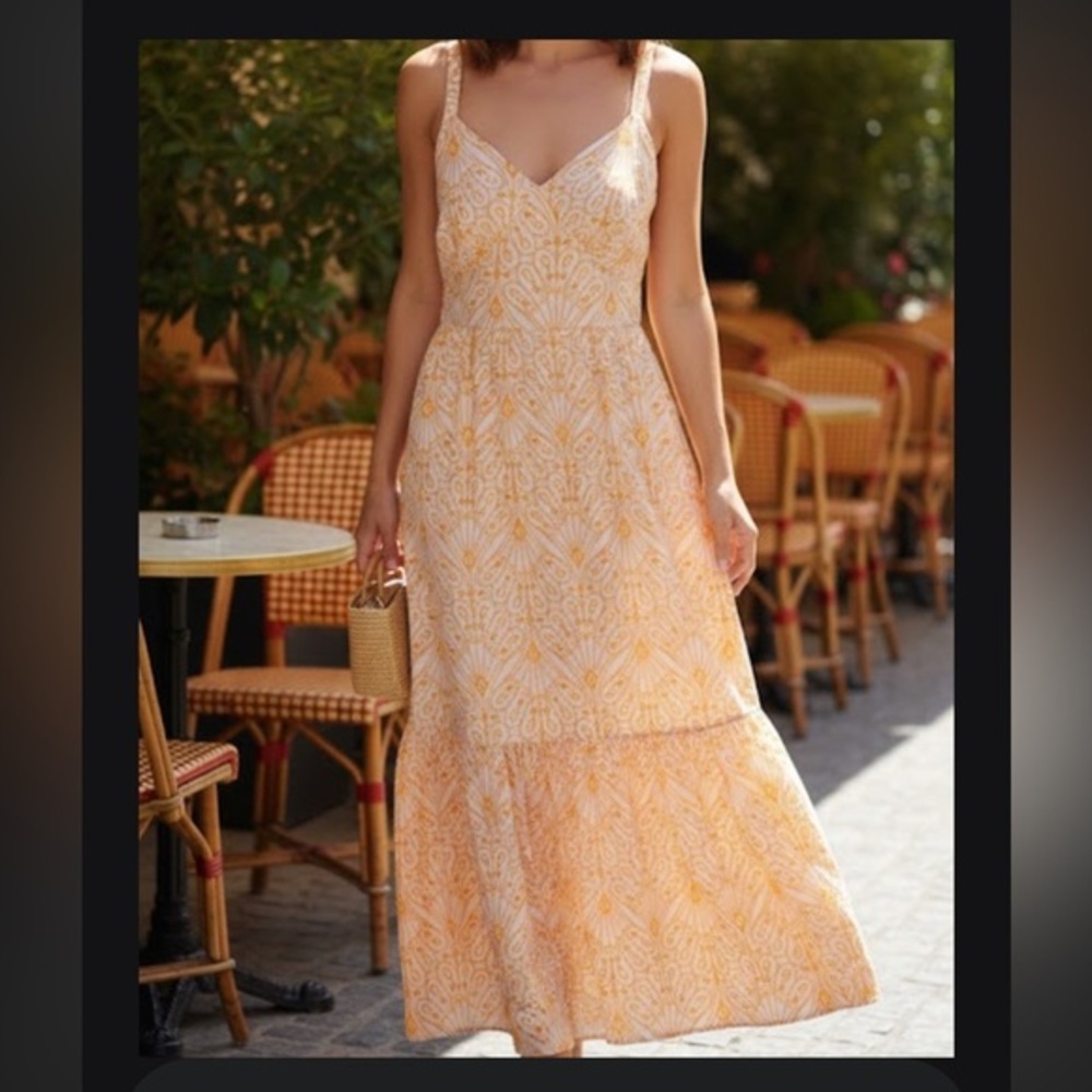 LOFT Yellow and White Patterned Maxi Dress